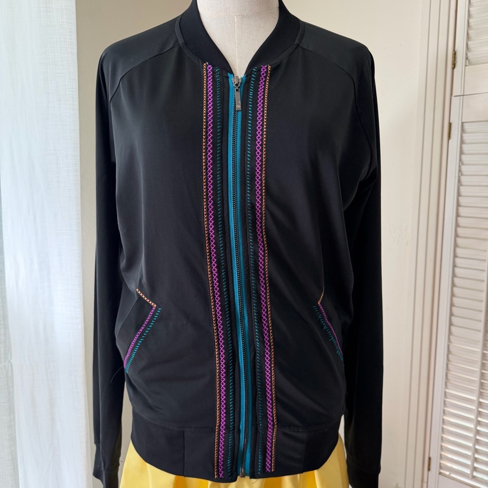 CRUEL Black Bomber Jacket with‎ Teal Accents M